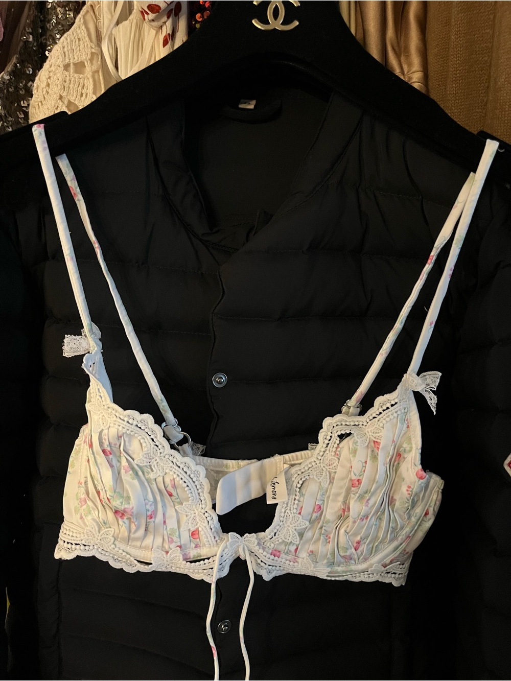 FOR LOVE OF LEMONS Lace Trim Bralette - White with Pink Floral Size XS🎀🎀